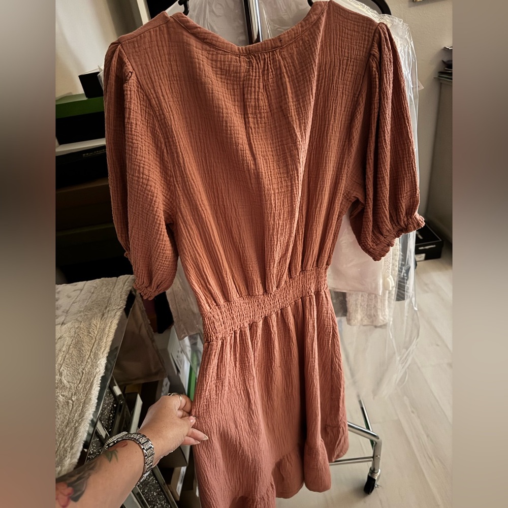 Women's Rust Pink Dress Ruffled - Picture 3 of 4
